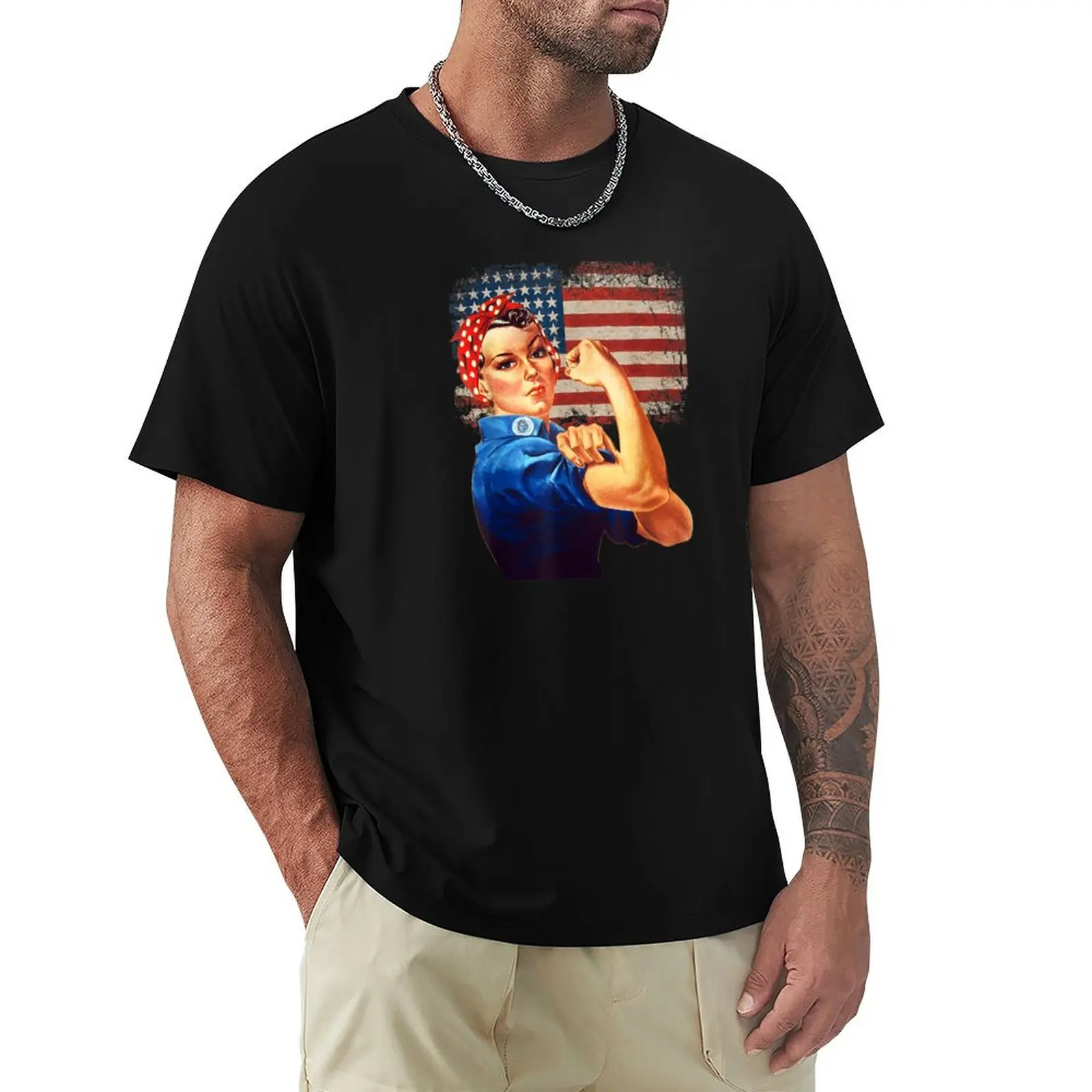 Rosie the Riveter American Flag Usa Rosie the Riveter T-Shirt street wear anime custom shirt men t shirts