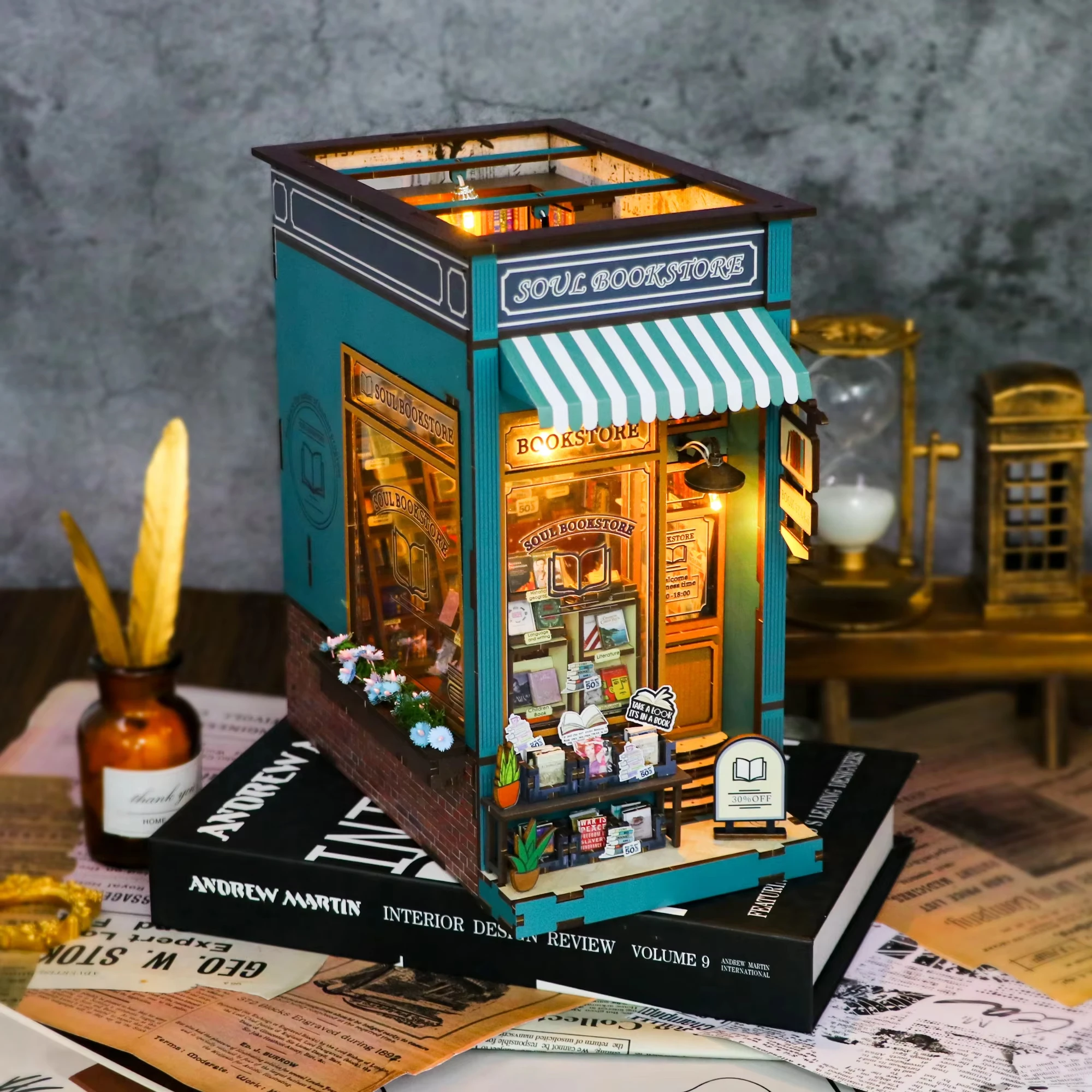 2024 DIY Houten Boekenhoekje Plank Insert Kit Miniatuur Bouwpakketten Soul Bookstore Boekenplank Boekensteunen Kerst Verjaardagscadeautjes