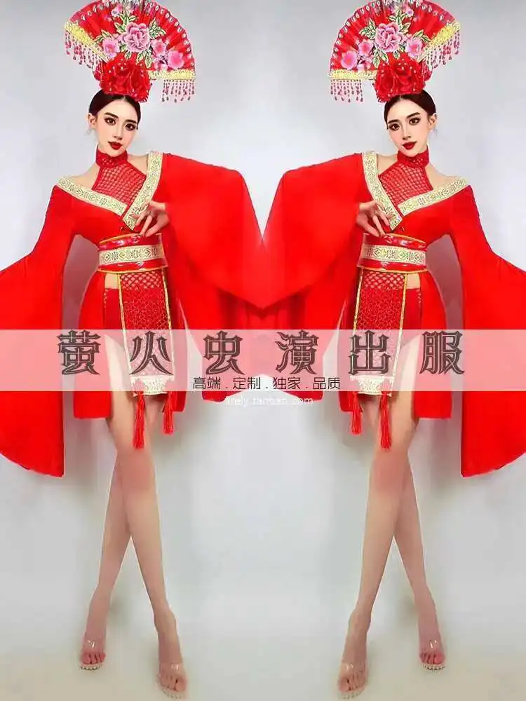 

Костюм Firefly Bar Gogo для выступлений, красный костюм с большими рукавами для ночного клуба DS, китайский стиль, национальный тренд, новый комплект средней осени для женщин