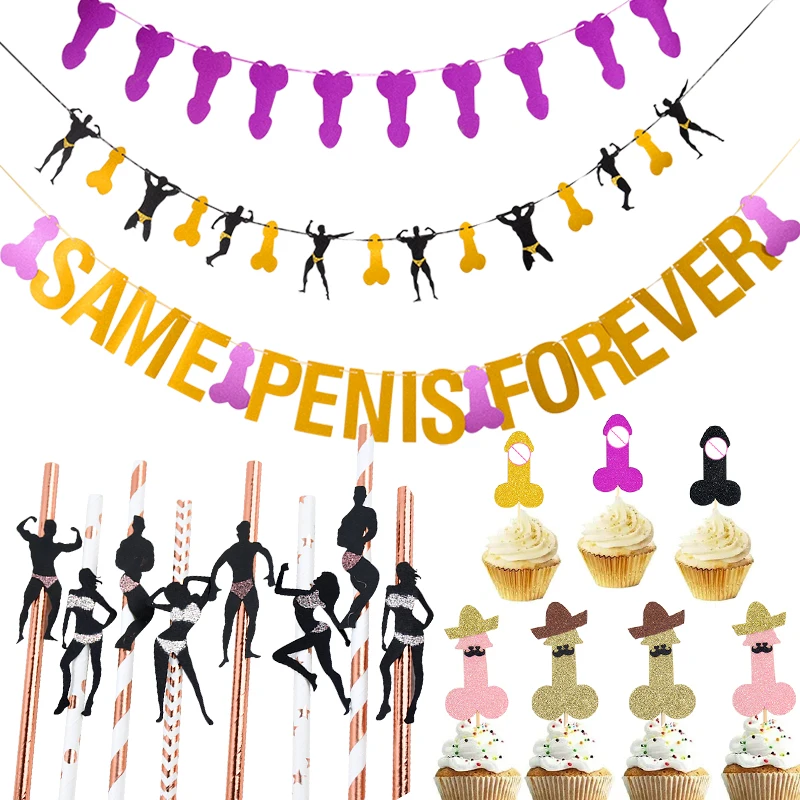 Bachelorette Hen Night Party Decoration Team Bride To Be Penis Forever Banner Straws For Wedding Bride Shower Party Cake Decor