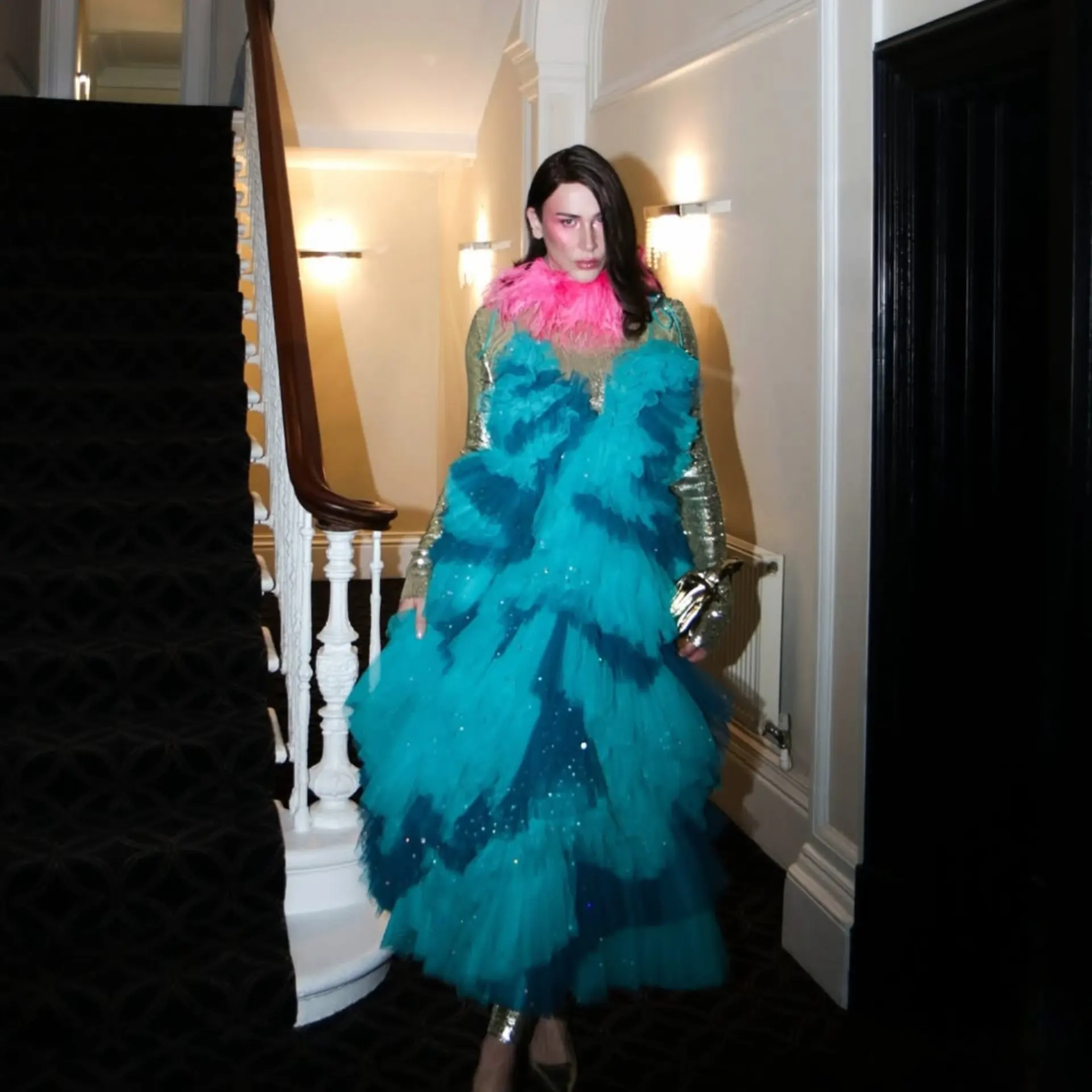 Vestido maxi de tule feminino com gradiente azul turquesa até o chão fantasia vestido de festa de casamento com sobreposição em camadas vestidos de tule