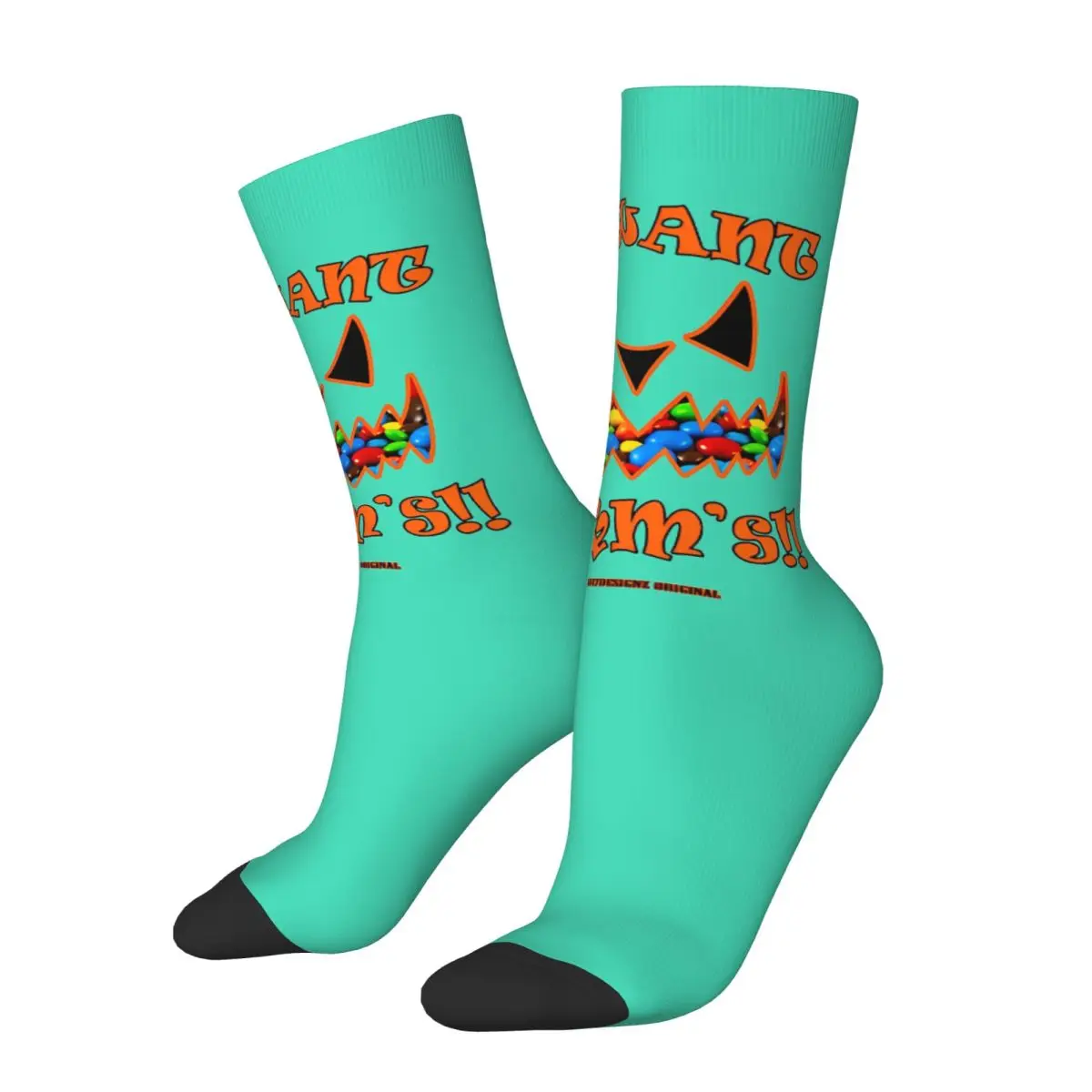 Autumn Winter Cool Men's Women's Scary Halloween Monster Wants M&M's Mars Candy Trick Or Treat Socks Funny Non-slip Yoga Socks