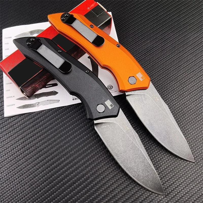 AU TO  Folding Pocket Knife KS 7100 Launch CPM154 Stone Wash Blade Aluminum Handle Outdoor Flaper Knife Camping Hunting Tools