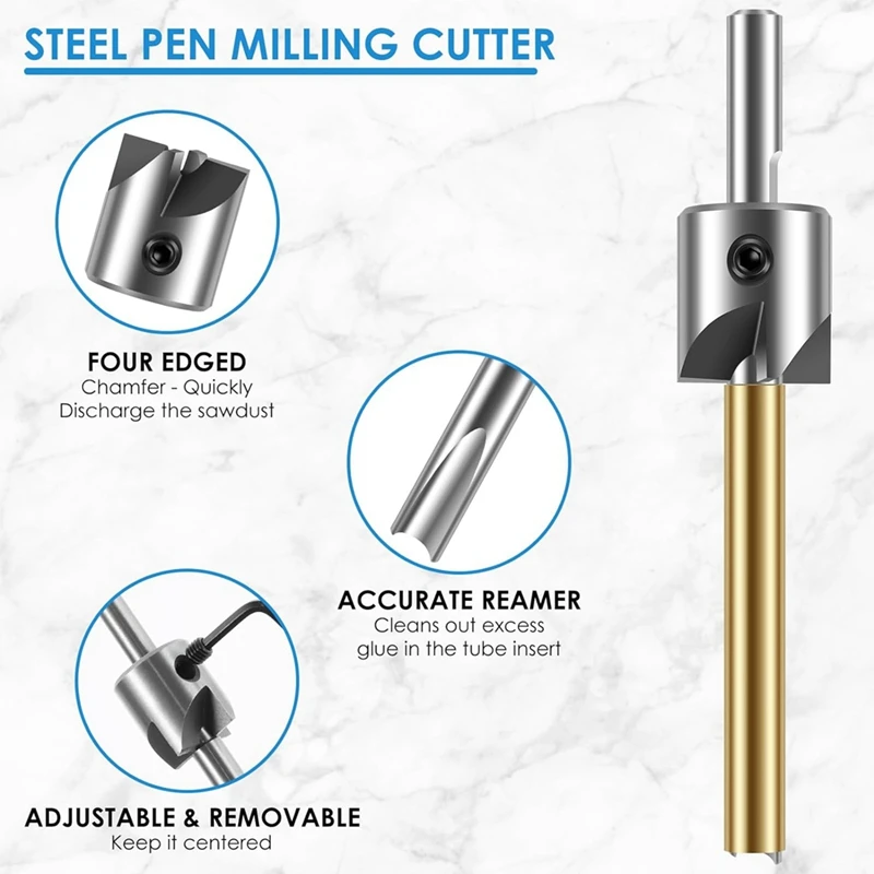 8Pcs Barrel Trimmer Kit High Speed Steel Pen Mill Trimmer With 3/4Inch Cutting Head Woodworking  Tool