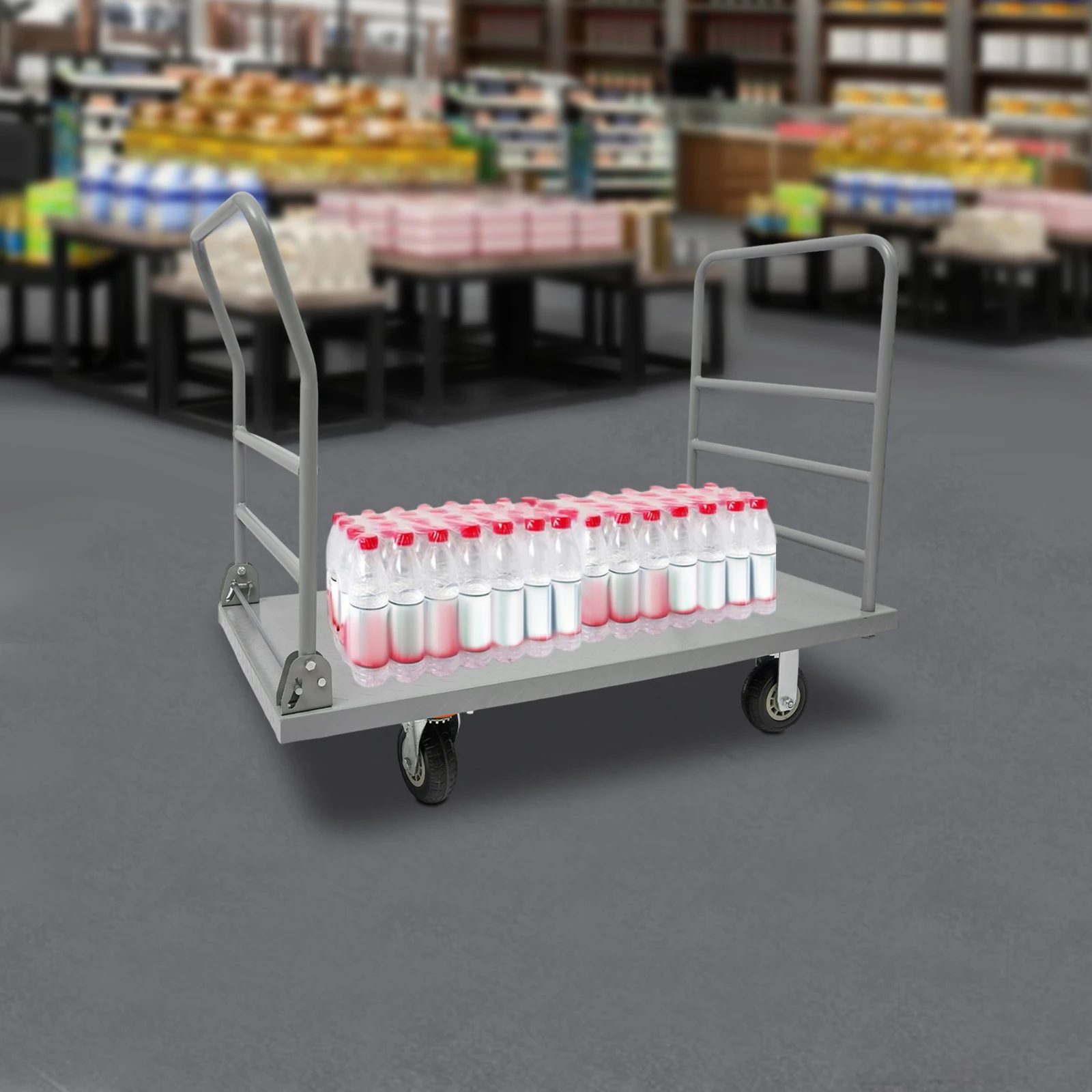 Carro de camión con plataforma plateada Rectangular de 121,92x60,96 cm, camión de plataforma resistente independiente con plataforma antideslizante estampada