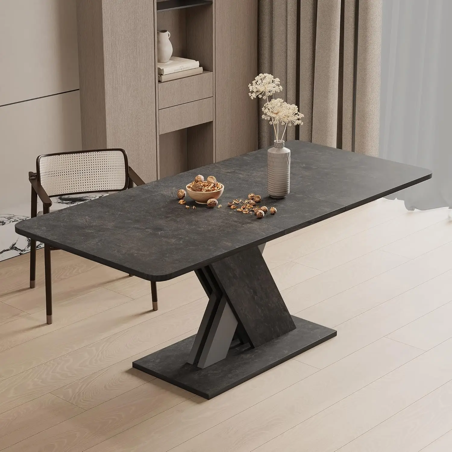 Mesas de comedor de 4 a 8, mesa de comedor expandible de madera moderna con Base en forma de X, mediados de siglo