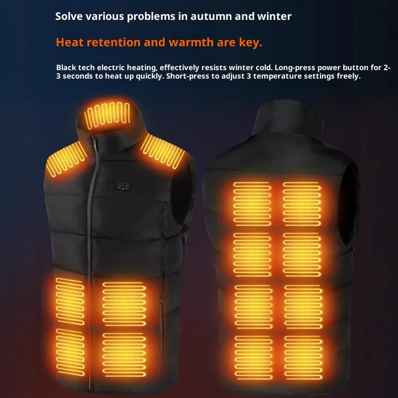 

Smart Lighting Heating Vest 15 Zones Adjustable Double Sided Zipper Warm Stand Collar Motorcycle Rider Vest Constant Temperature
