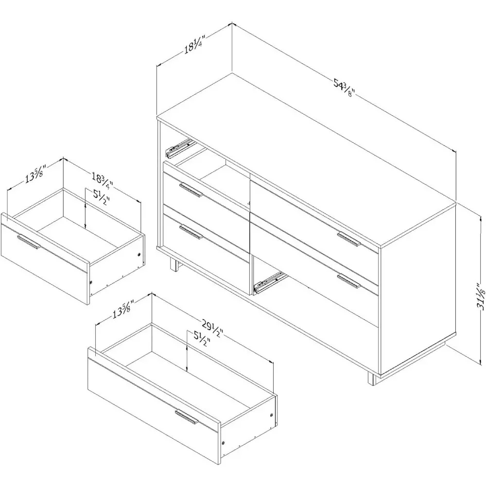 6-Lades Dubbele Dressoir Kasten Voor Woonkamer Organizer Grijze Eiken Vracht Gratis Opbergkast Boekenplank Dressoirs