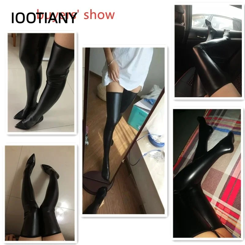 IOOTIANY-medias de látex para Club nocturno para mujer, medias de piel sintética, negras y rojas, Envío gratis