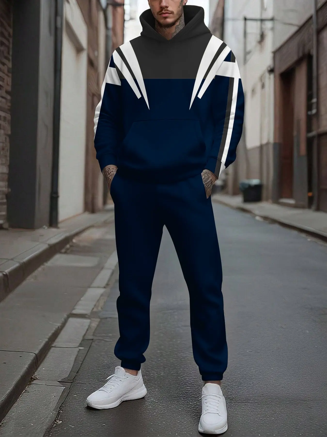 2-piece set, European and American men's fashionable sports long-sleeved top and long pants set