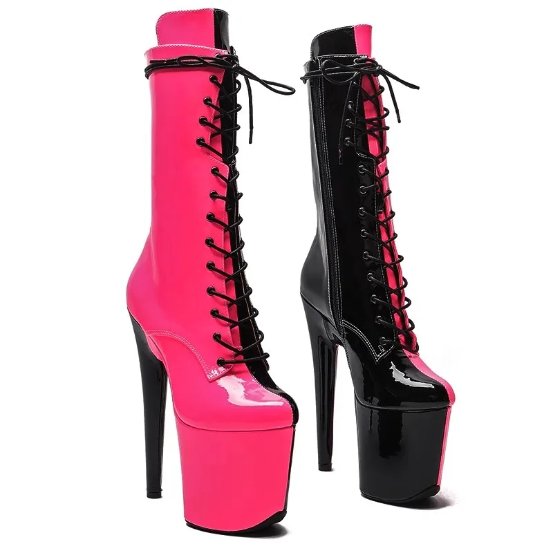 New Lace Up Sexy Model Shows PU Upper 20CM/8Inch Women's Platform Party High Heels Shoes Pole Dance Boots 653