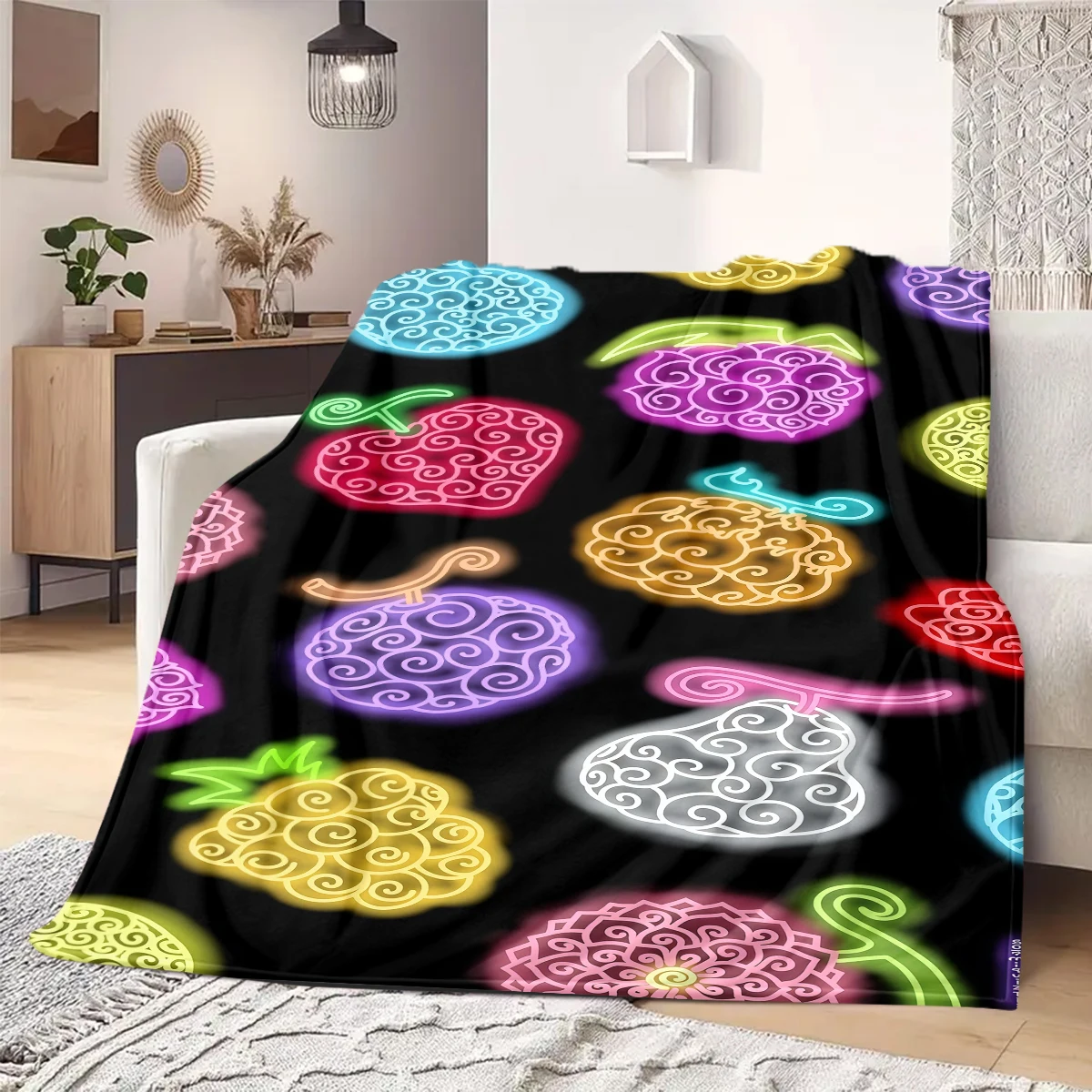 Devil Fruit Print Blanket Warm Comfortable Flannel Blanket Suitable for Bedrooms,Sofas, Beds,Chairs,Travel -QIAO9