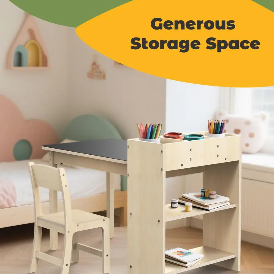 Art Table and Chair Set, Sturdy Beech Wood Study Desk for Childrens Drawing, Learning amp Play MultiFunctional Activity Table fo