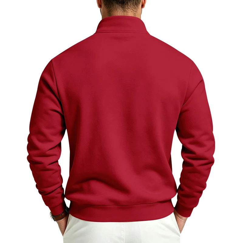 Herren-Sweatshirt mit Fleecefutter für Herbst und Winter, Stehkragen, halber Reißverschluss, langärmelig, einfarbig, warme Freizeitjacke – Detail 32