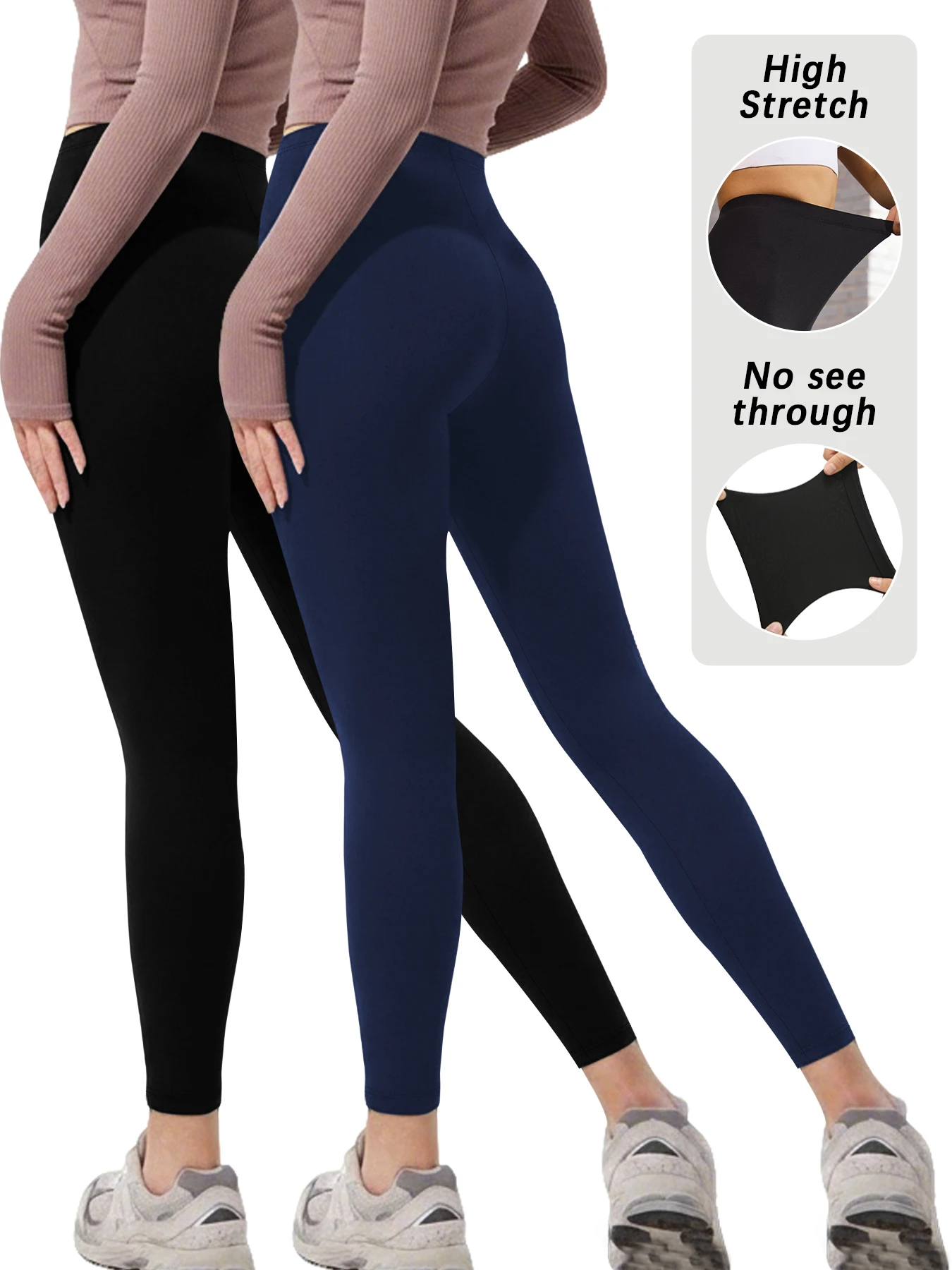 2 pack Women's Low Rise Workout Leggings - Super Soft High Elastic Tights for Yoga Running Training Daily Life