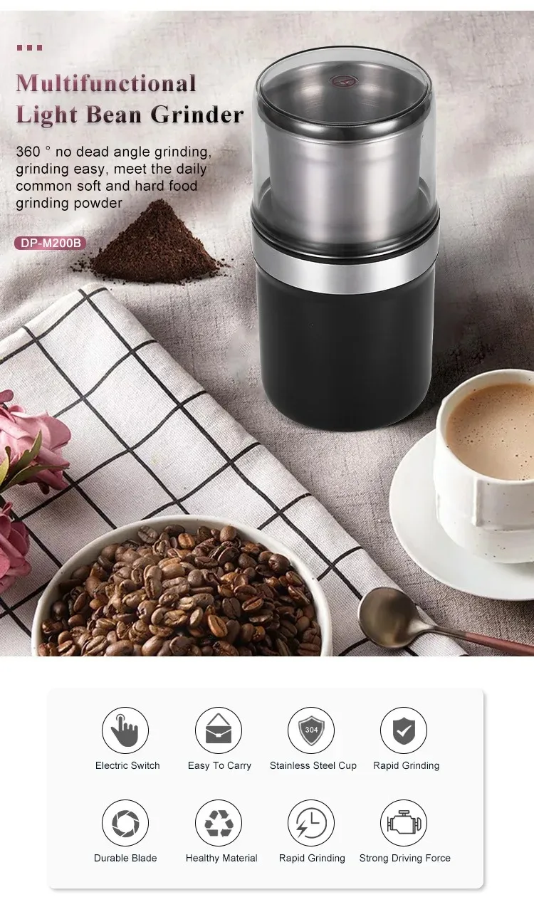 2025 Electric Coffee Grinder Spice Herb Grinder with 1 stainless steel blade removable, 200W motor efficient grinding, for vanil