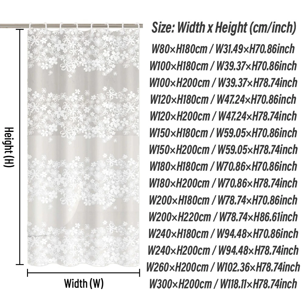 Translucent White Floral Shower Curtain Waterproof Mildew Proof PEVA Material Dry and Wet Separation Partition Curtain with Hook