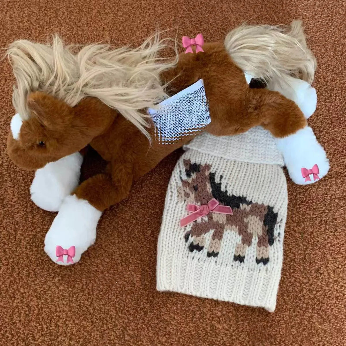 Horse-patterned Dog Sweater Teddy High-neck Clothes Winter Vintage Maltese Pullover Teddy Warm Knitted Jumper