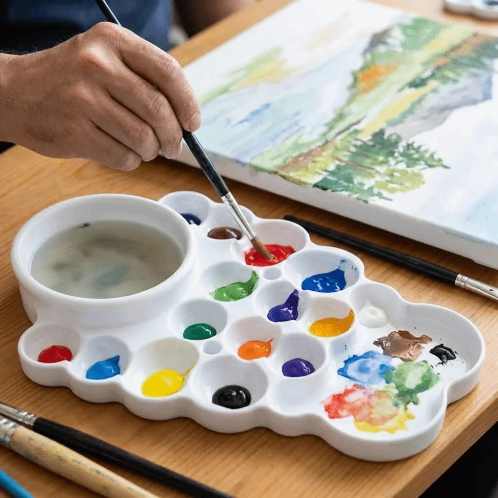 Creative Watercolor Paint Tray Multiple Compartments Professional Watercolor Mixing Tray Easy Clean White Painting Palette