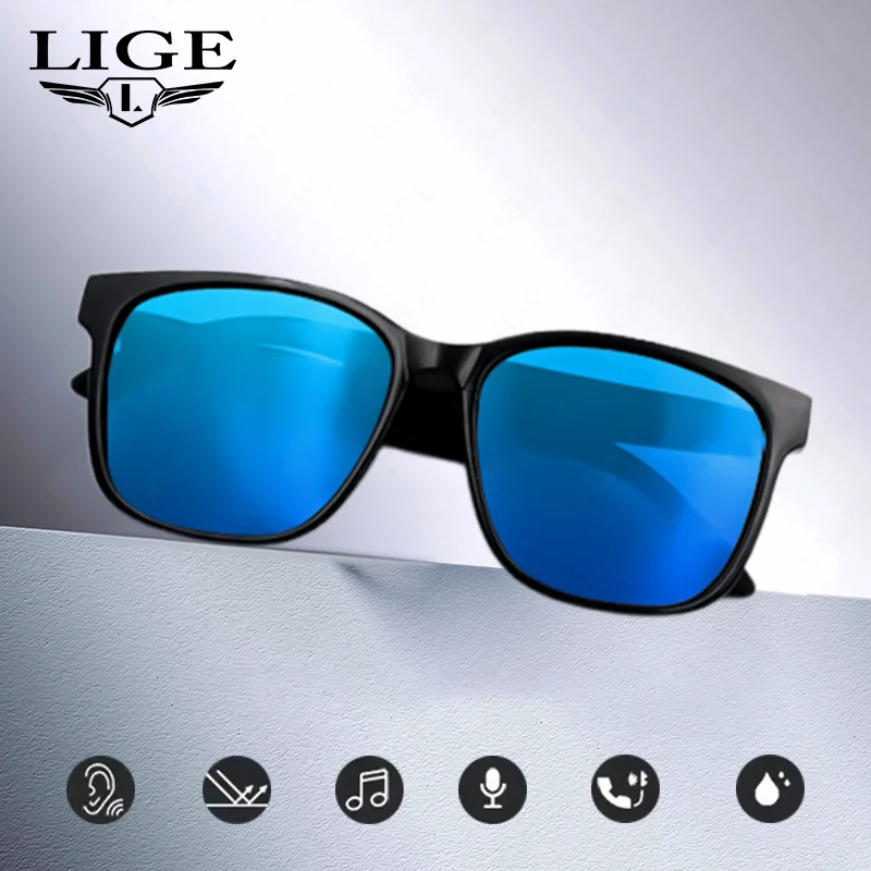 

LIGE UV400 защита анти-синие поляризационные солнцезащитные очки спортивные наушники AI Voice беспроводные очки для звонков свет новые для мужчин женщин