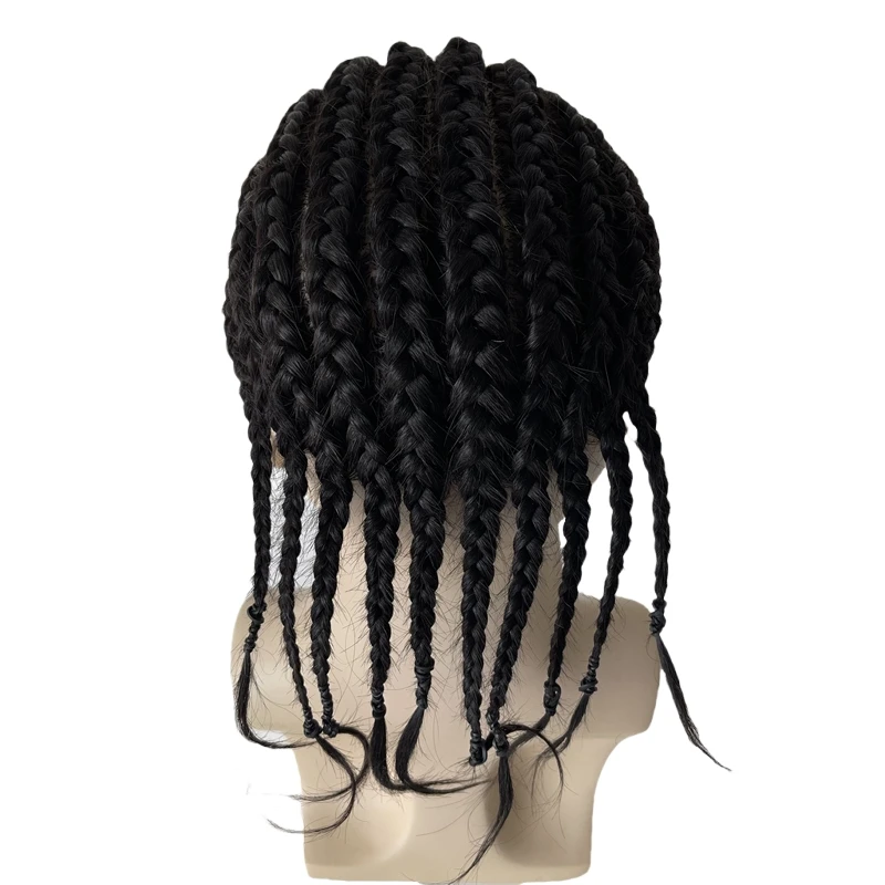 أنظمة الشعر البشري الهندي العذراء # 1B أسود اللون كورنو الضفائر الحرير قاعدة الشعر المستعار 8x10 وحدة الحرير للرجال