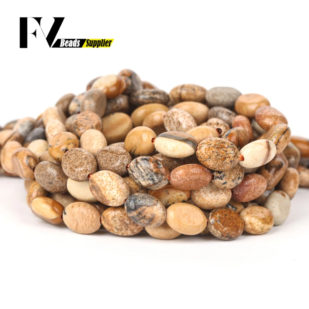 6x8mm Natural Stone Beads Picture Jasper Stone Oval Beads for Jewelry Making DIY Charms Necklace Bracelet Earring Accessories