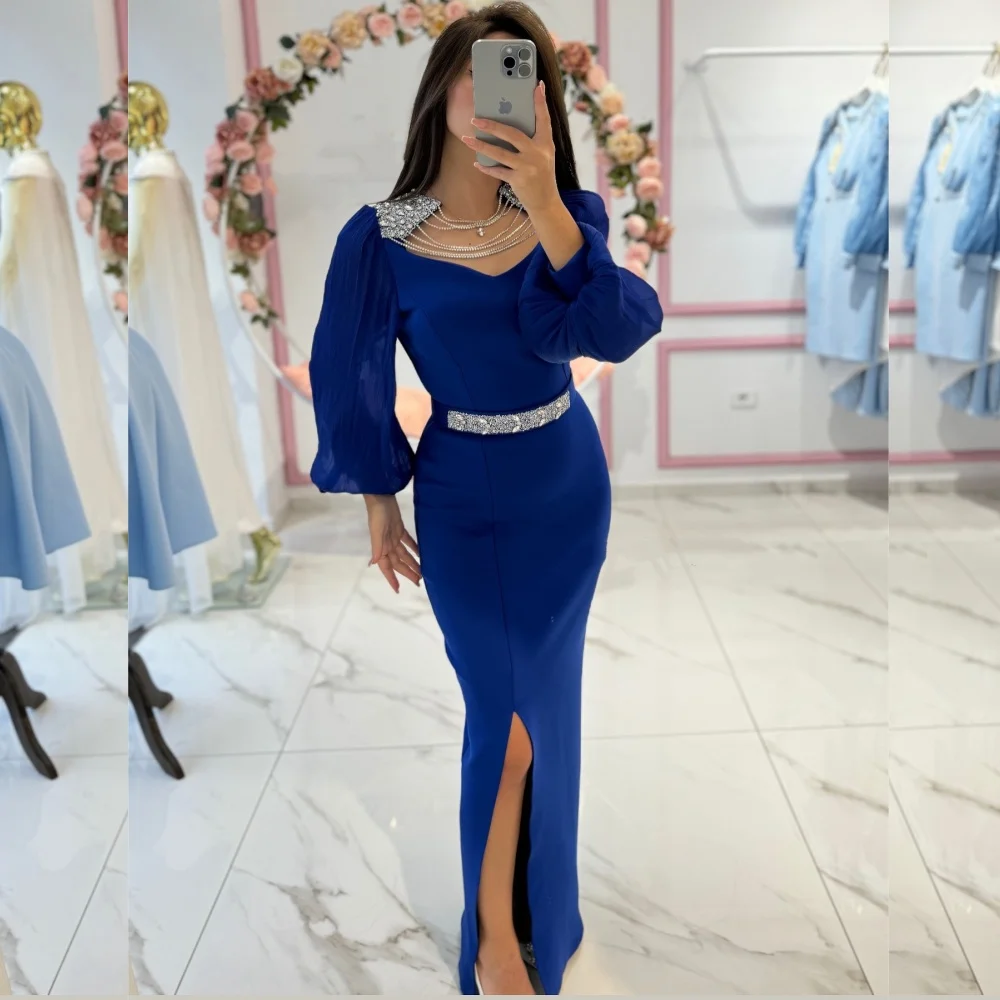 

Customized Chinese Style Jersey Sequined Pleat Straight Scoop Neck Long Dresses Bespoke Occasion Classic