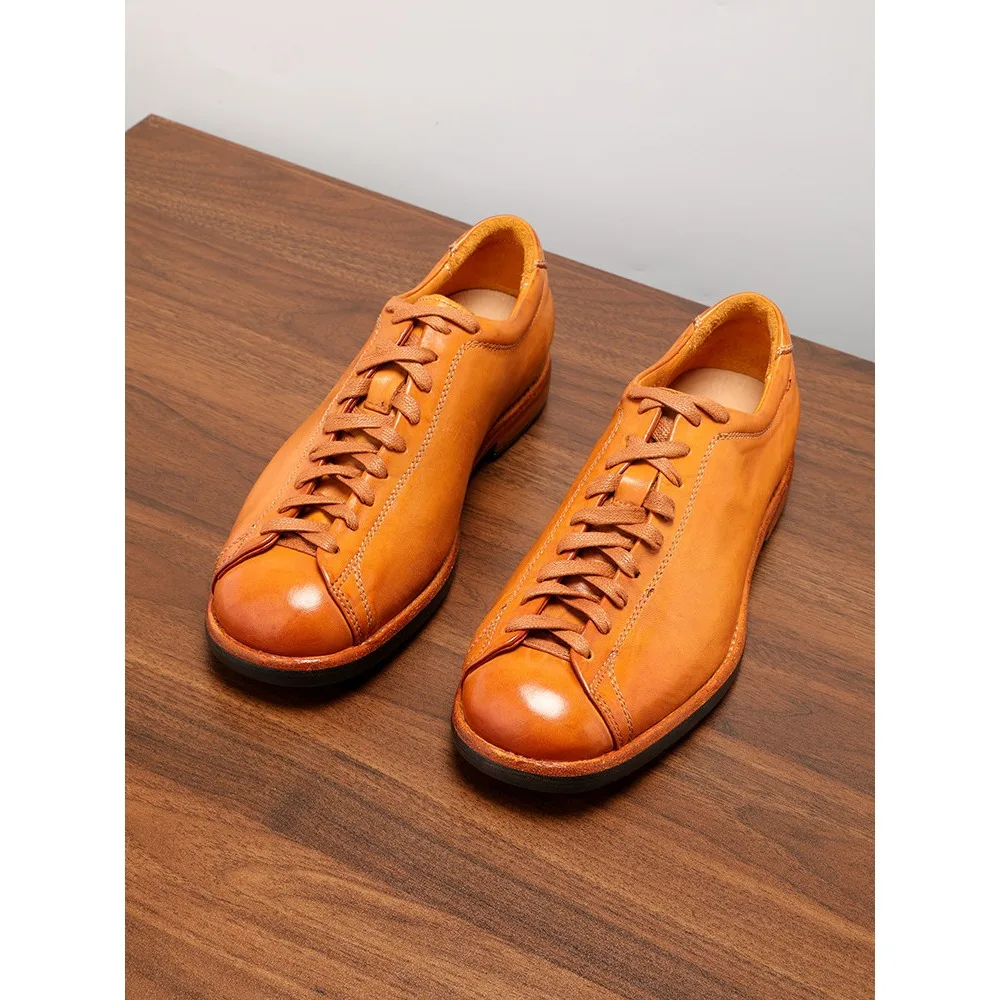 Genuine Leather Sole Retro Washed Horsehide Handmade Men Shoes Business Casual Breathable Summer Leather Shoes