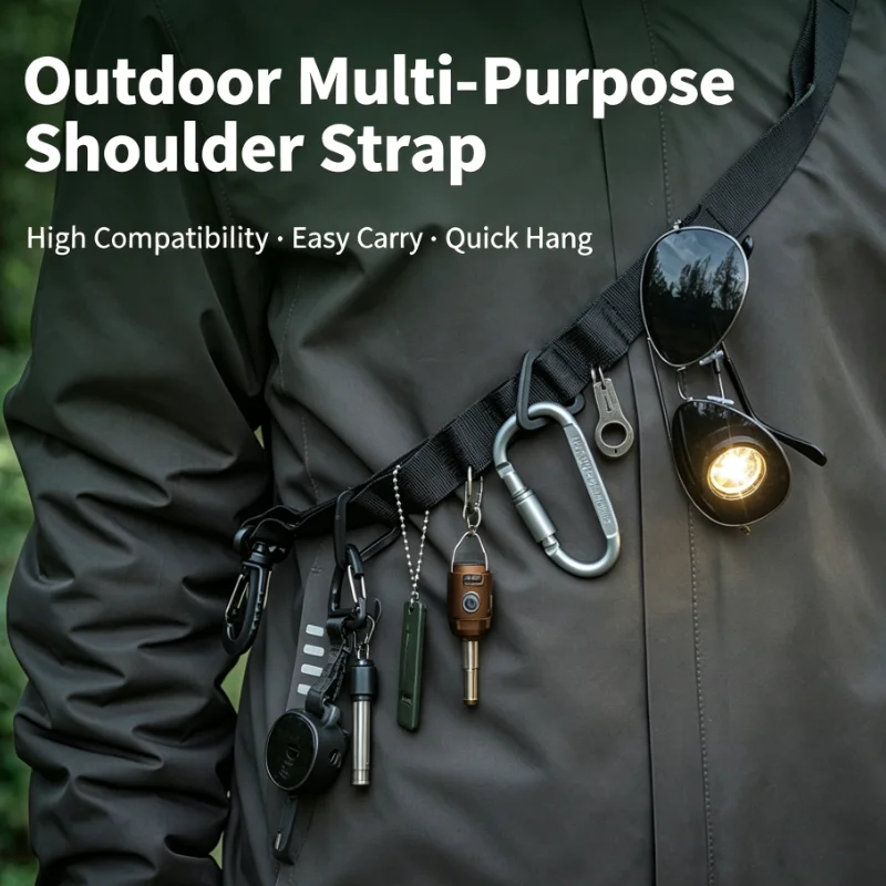 2pcs Multifunctional Outdoor Shoulder Strap Adjustable Hanging Belt Camping Gear Organizer Lanyard with Hooks