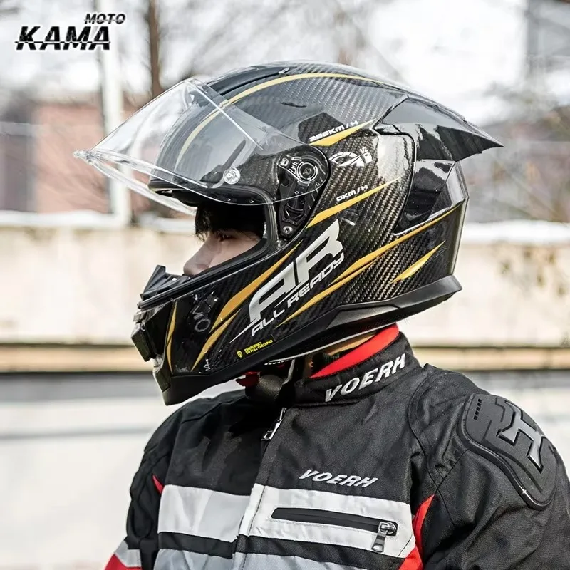 DOT Carbon Fiber Motorcycle Helmet Full Face Off-road Racing Helmet Cascos Para Motos Large Tail Wing Casco Moto Casque Moto