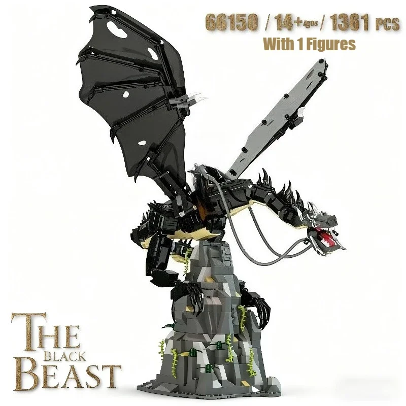 

1361 шт., креативный король волшебника и его монт, модель черного дракона, строительные блоки, черный летающий дракон, кирпичи, игрушка в подарок для детей