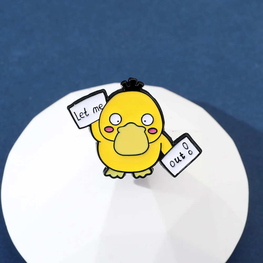 Funny Psyduck Cartoon Enamel Brooch Pin Creative Slogan Alloy Badge for Bags Jackets Cosplay Decoration Party Gift