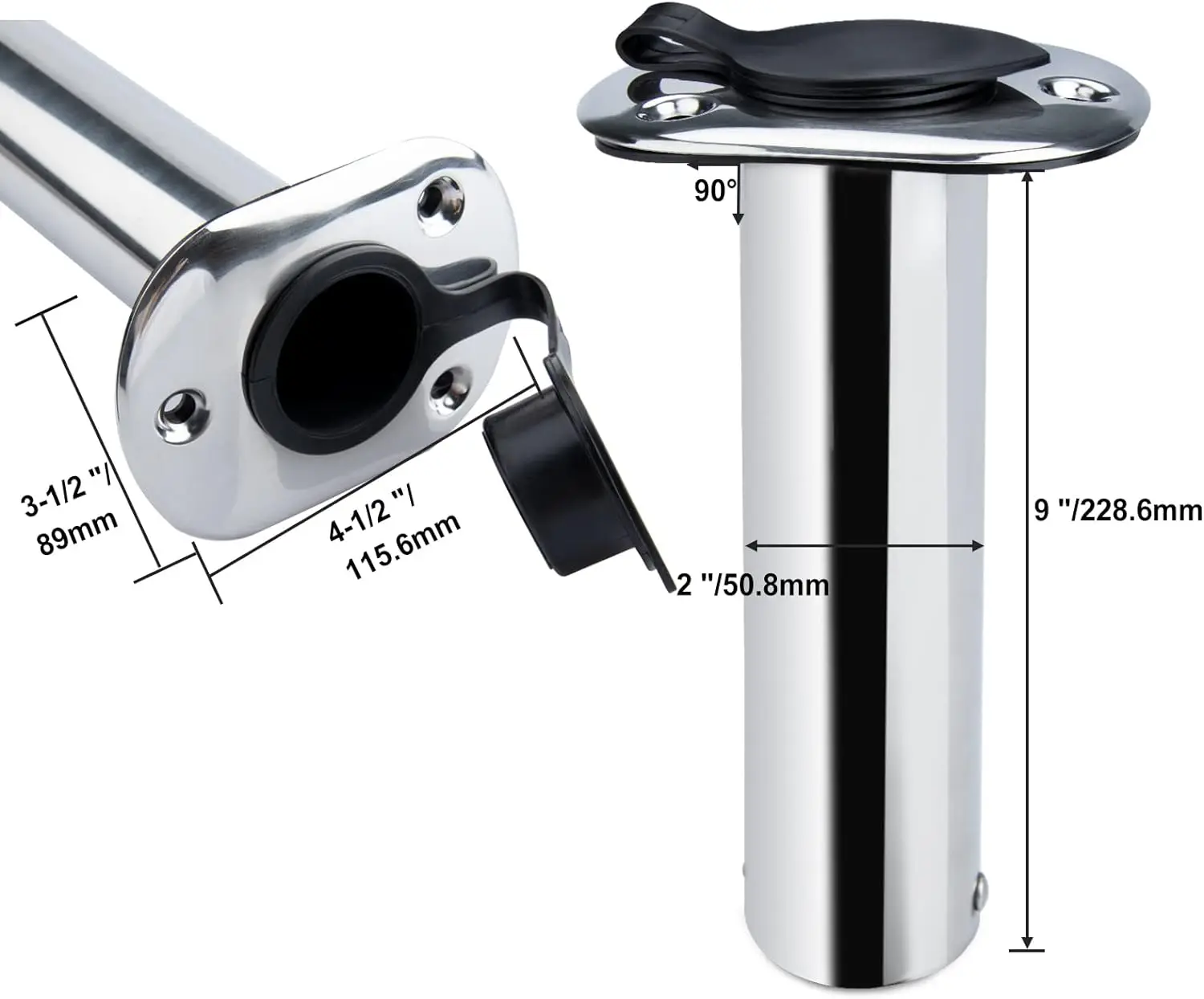 Stainless Steel Flush Mount Fishing Rod Holder, 90 Degree Rod Pod for Marine Boat, 2 Pcs