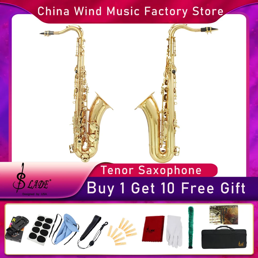 

SLADE Bb Professional Tenor Saxophone Golden Tenor Sax Jazz Instrument Buy 1 Get 10 Free Gift Saxophone Complete Accessories