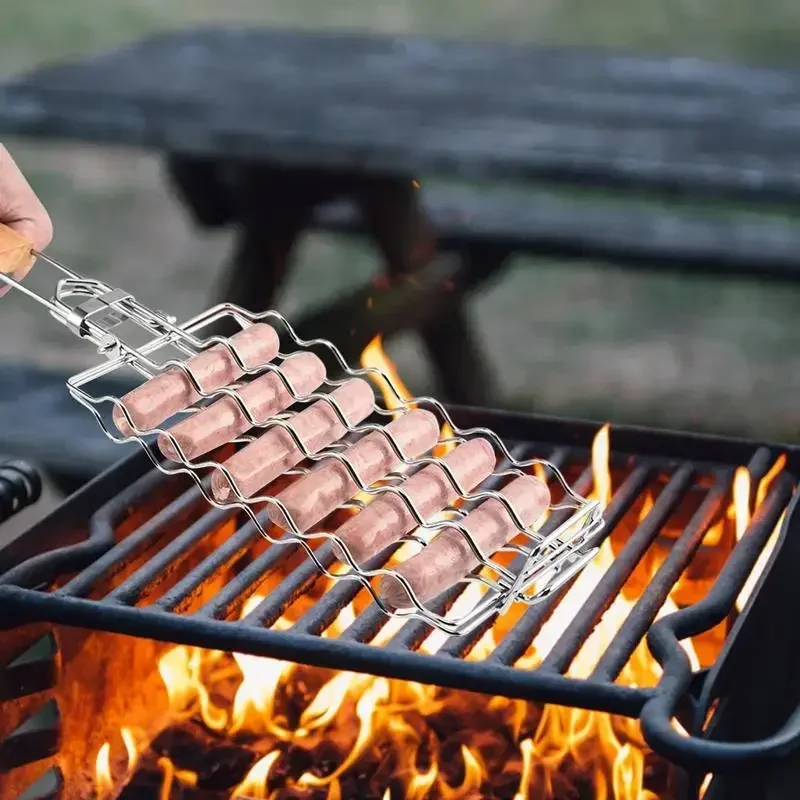 Grilling Basket Metal Mesh Barbecue Sausage Grilling Rack Net Picnic Camping BBQ Net Home Kitchen Barbecue Grilling Accessories