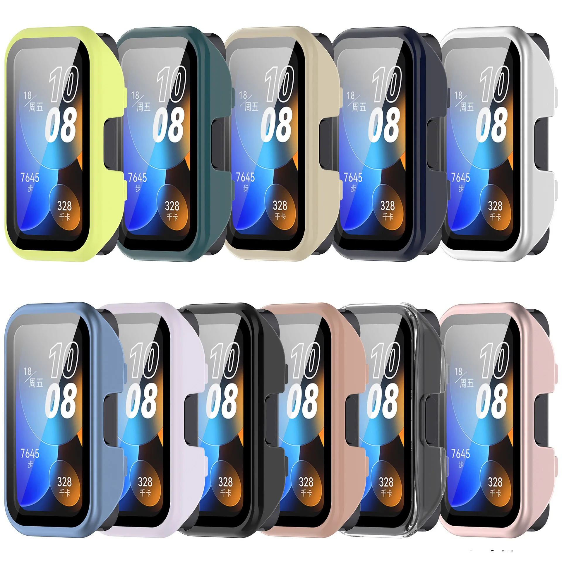 PC + ガラス保護ケース Huawei 社バンド 8 9 10 フルスクリーンプロテクターシェルフレームバンパーカバー