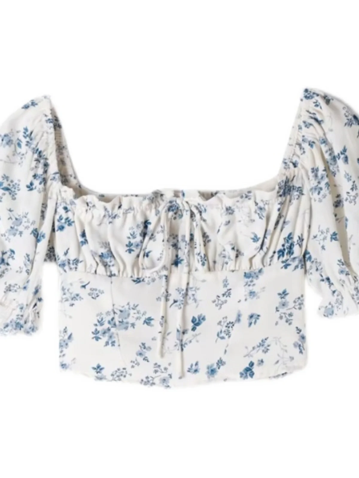 Retro kwadratowy dekolt, kwiatowy wzór, wiązany na szyi, seksowny, na jedno ramię, dopasowany, bufiaste rękawy, krótki rękaw, spódnica, damski styl uliczny, nadruk.