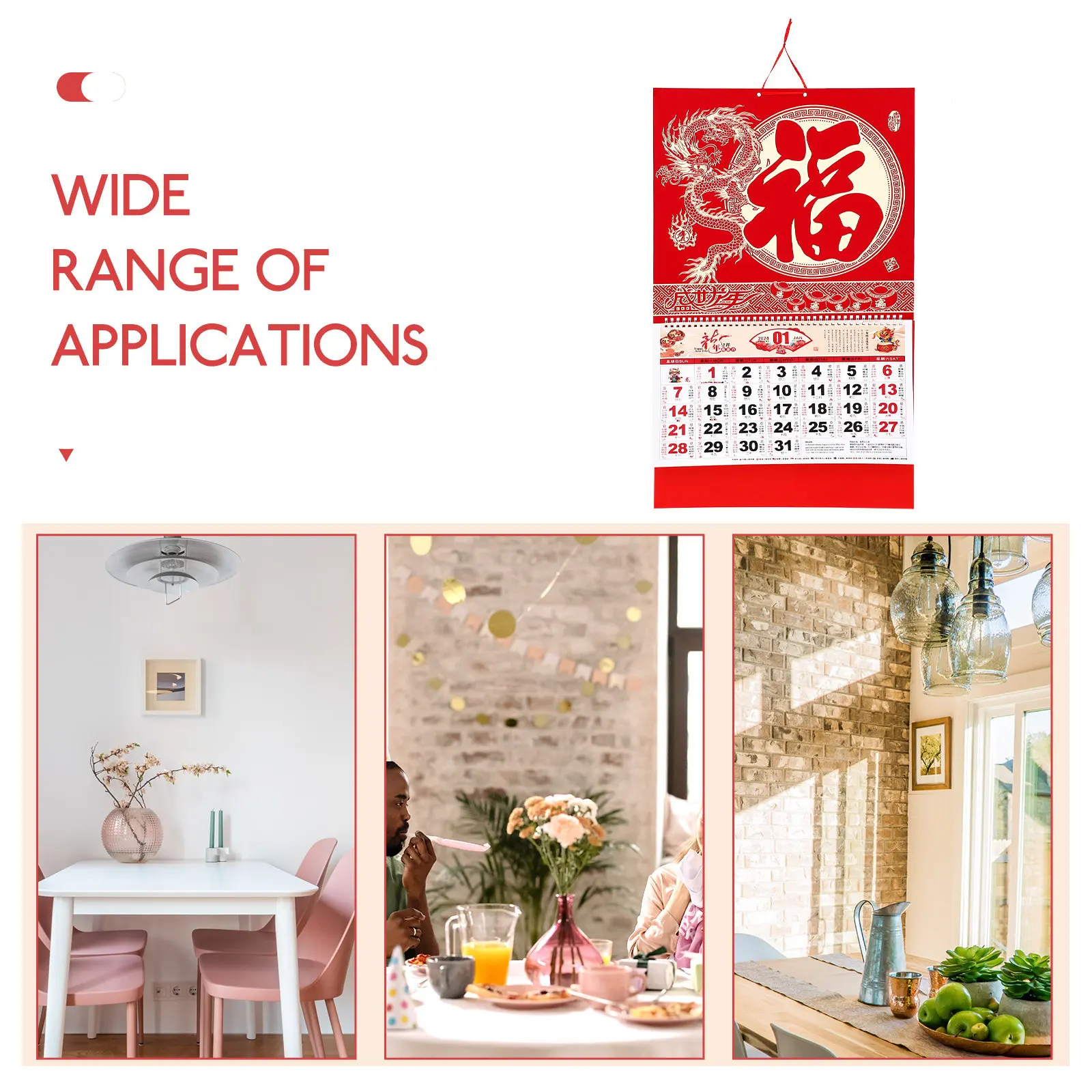 

Hanging Calendar 2024 Dragon Year Chinese Style Wall Calendar with Lunar Dates Advanced Printing Technology Full Details Firm