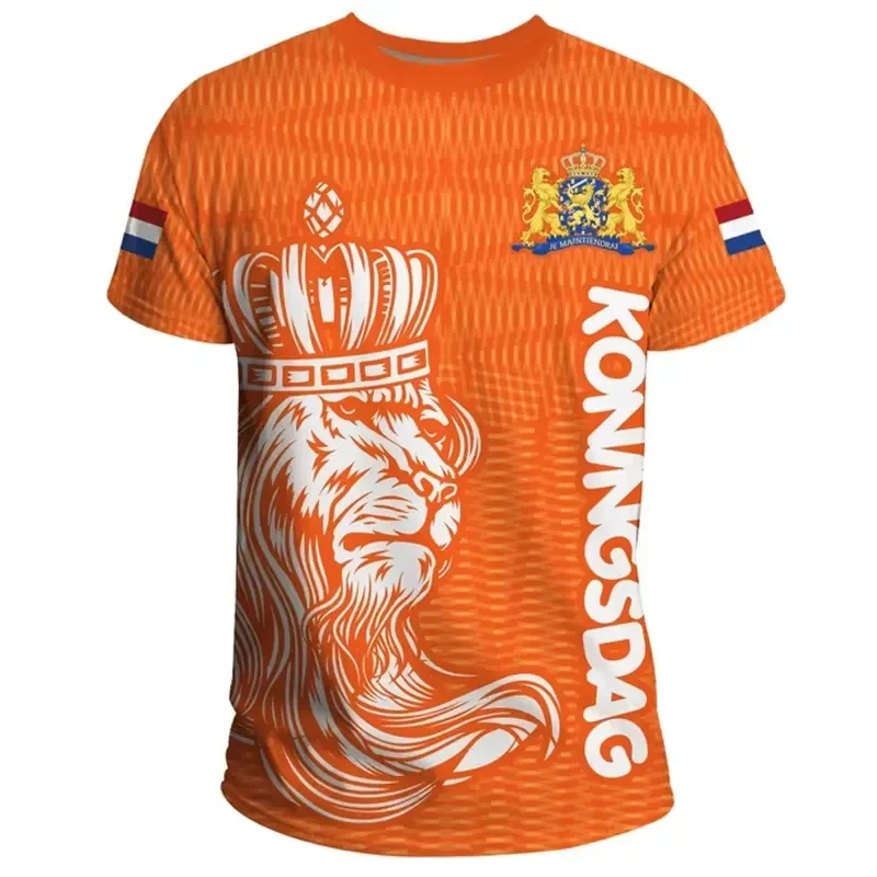 

2026 Men's Netherlands Flag T-Shirt with 3D Printed Dutch Design Classic Short Sleeve Oversized Sports Top Casual Tee