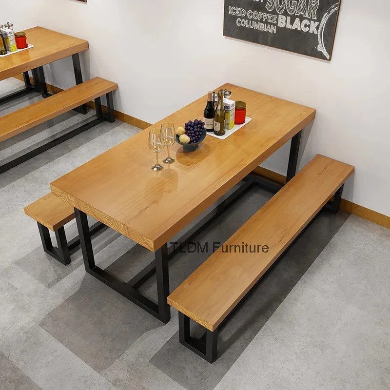 Mesa de mesa Rectangular comercial Hotel restaurante comedor silla sólida combinación cantimplora personal comedor de madera Muebles simples