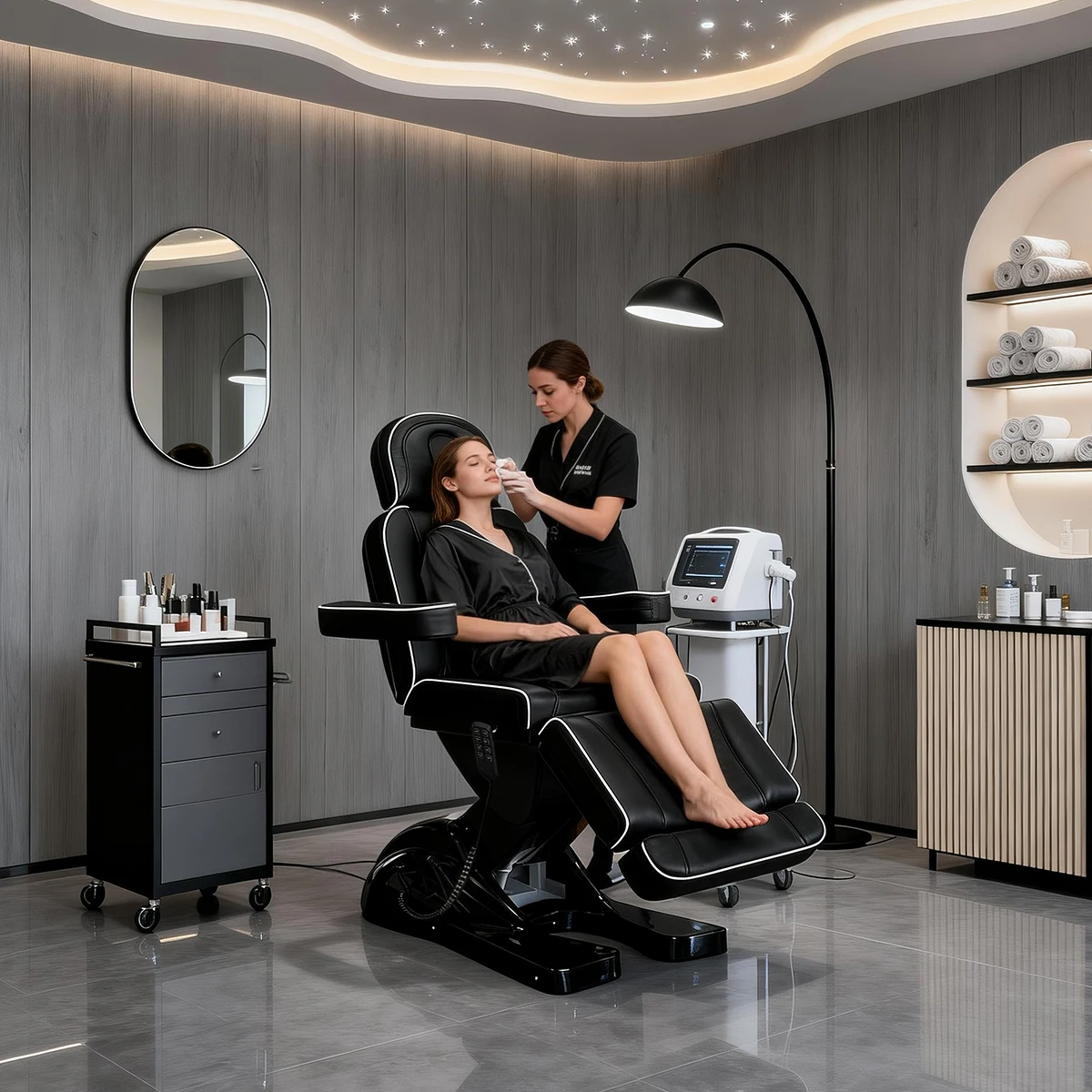 Full Electric Massage Table with Lift, 3 Motor Professional Facial Bed for Estheticians, Spa & Waxing, Heavy-Duty Adjustable