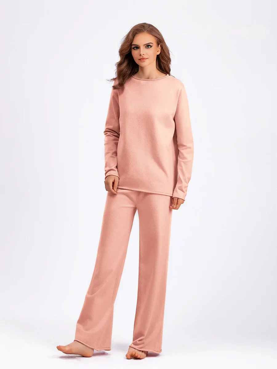 Autumn Temperament Soft Lazy Knitted Wide-leg Pants Suit Women\'s Sweater Pullovers with Casual Trousers Winter Two-piece suits