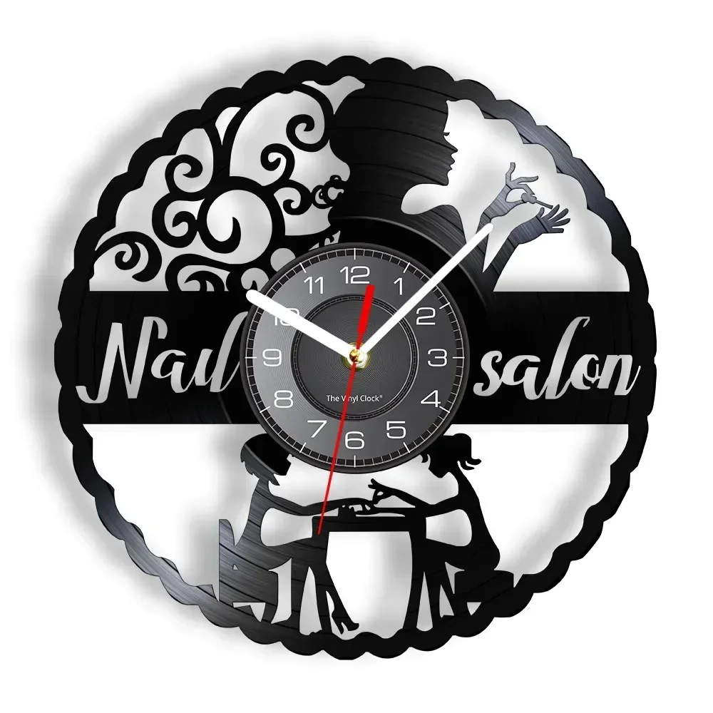 Nail Salon Decor Nail Art Manicure Wall Clock Nails Studio Salon Decorative Vinyl Record Wall Clock Beauty Salon Wall Watch Gift