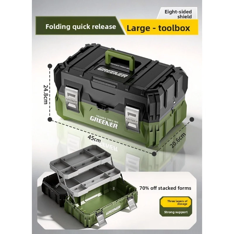 Heavy Duty Electrician Tool Box Large Capacity Shockproof Multi-Purpose Storage Case with Three Layer Folding Design for Industr