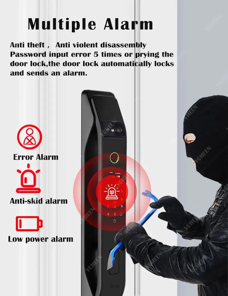 Tuya Wifi App Gesicht Polyglot Elektronisches Türschloss Fingerabdruckerkennung Passwort Intelligentes digitales Schloss Schlüsselkarte 6068, Einsteckschloss – Detail 10