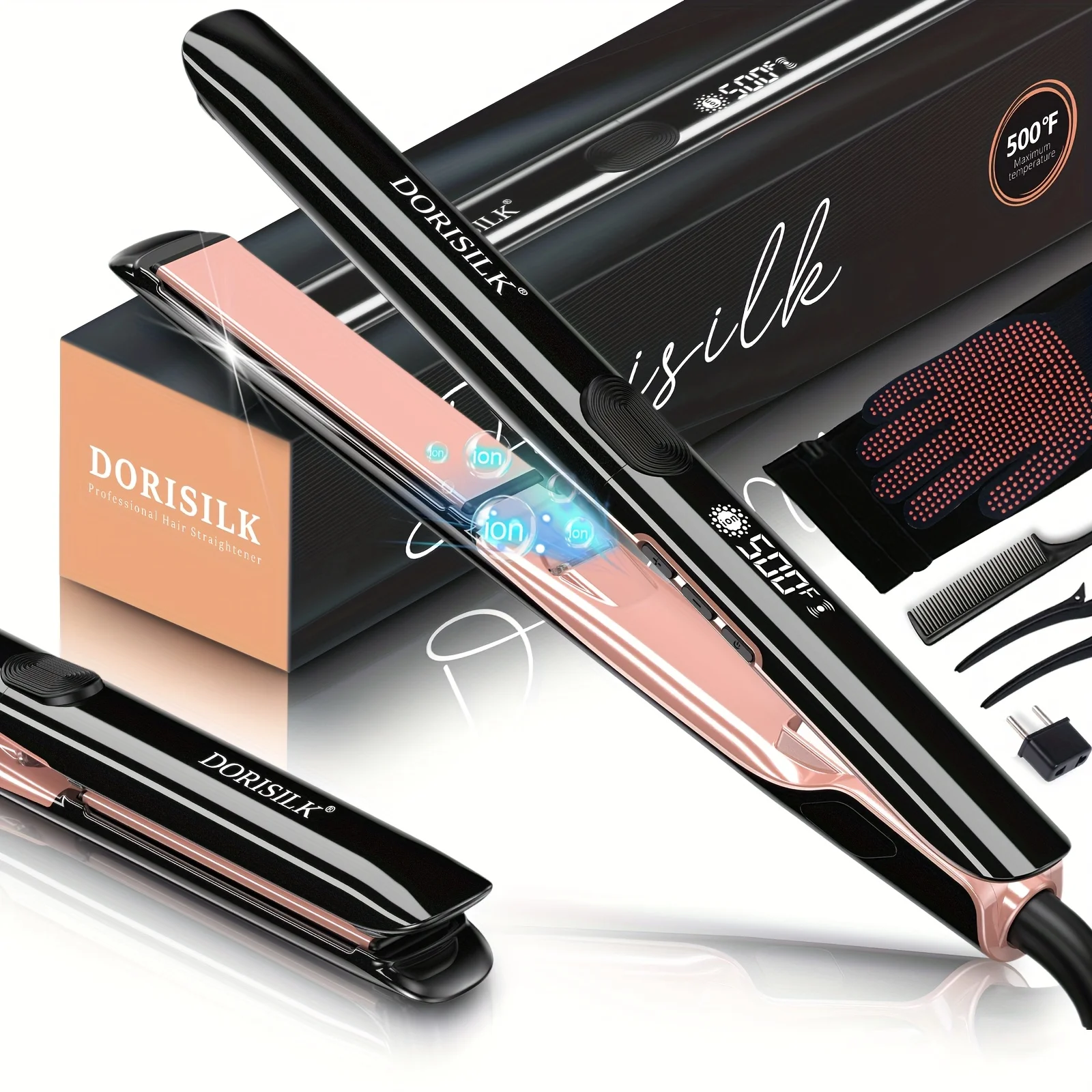 Plasma Hair Straightener 1 Inch Flat Iron Straightener And Curler 2 In 1 Ceramic Ionic Dual Voltage Straightener With Anti-Iron