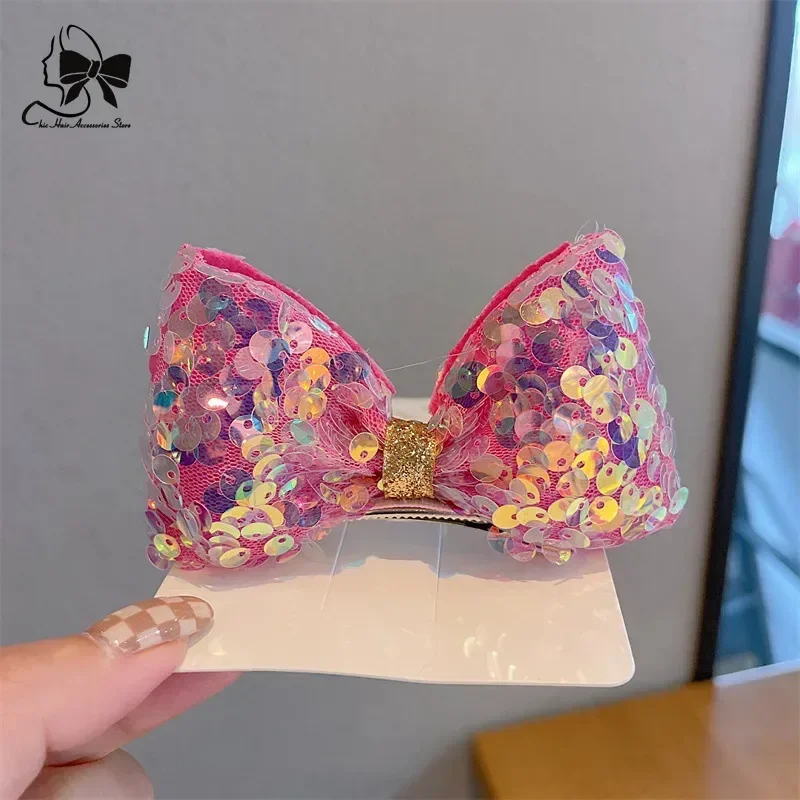 Children\'s Big Bow Sequins Clip Hair Accessories Girl Lovely Ear\'s Hairpin Temperament Clip Baby Headdress Wholesale