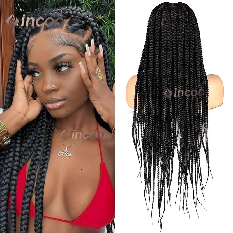 

36inch Full Lace Frontal Braided Wigs Synthetic Knotless Box Braided Lace Wig For Black Women Cornrows Lace Frontal Braids Wig