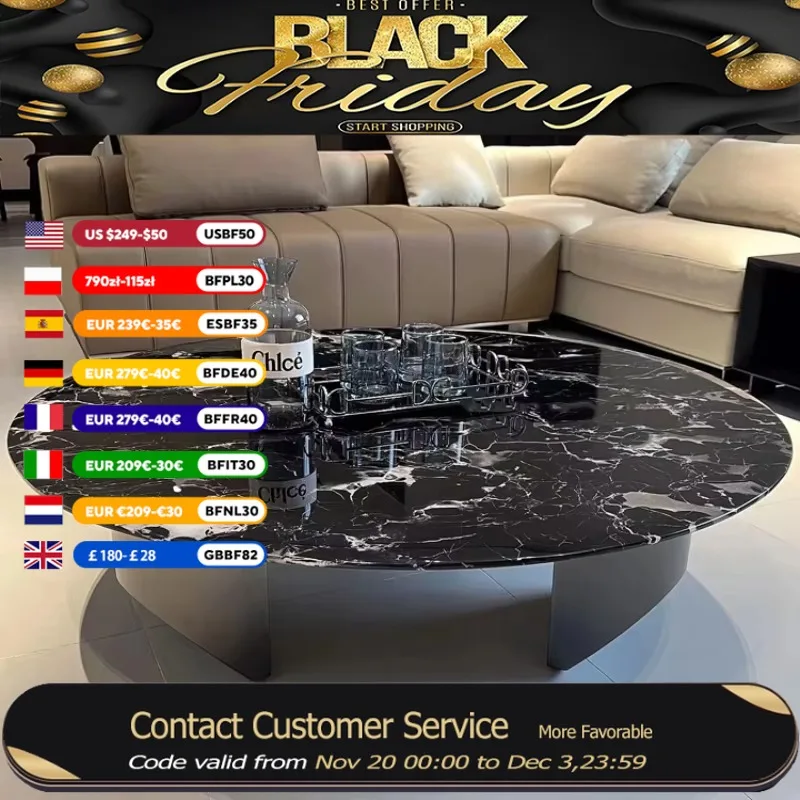 

Luxury Marbles Coffee Tables Black European Style Nordic Salon Coffee Tables Living Room Apartment Stoliki Kawowe Furniture Home