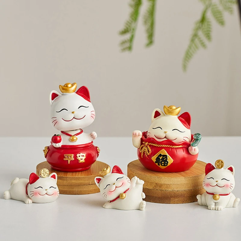 Ceramic Wealth Attracting Cat Ornaments Car Mounted Ornaments Store Opening Housewarming Gift Absorb Wealth Living Room Decor